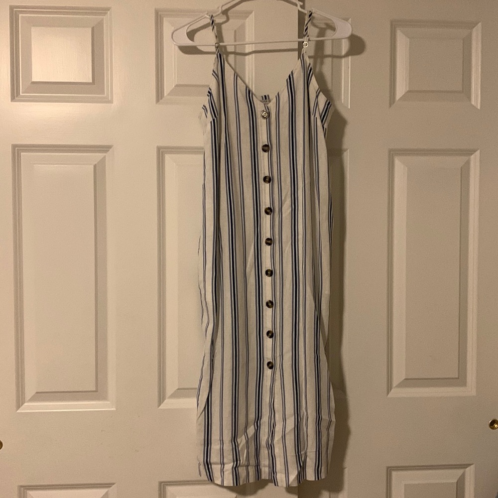 White and blue striped dress